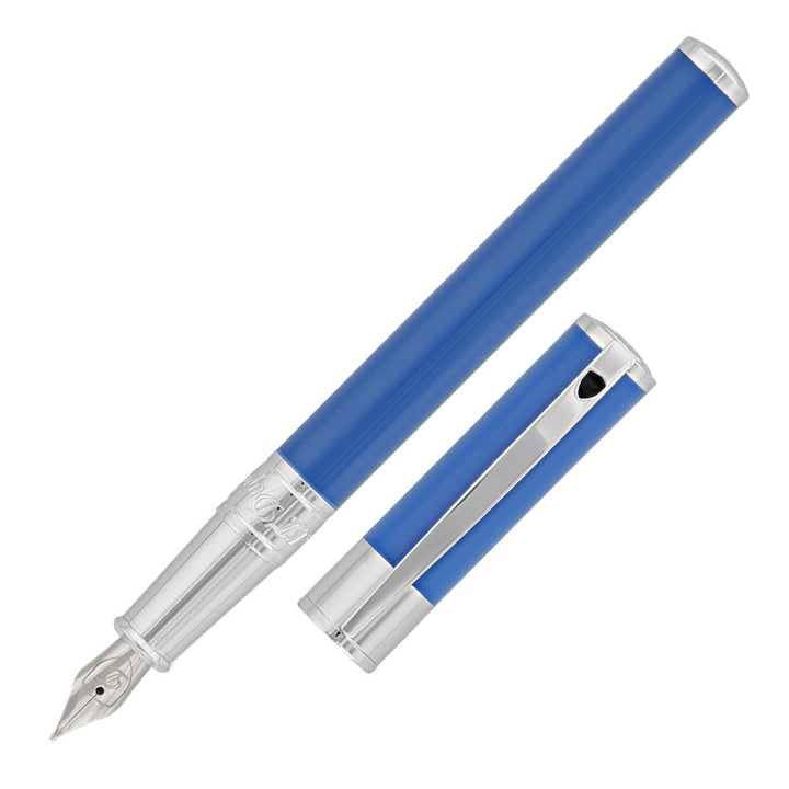 S.T. Dupont D-Initial Fountain Pen - Blue Chrome Trim - KSGILLS.com | The Writing Instruments Expert