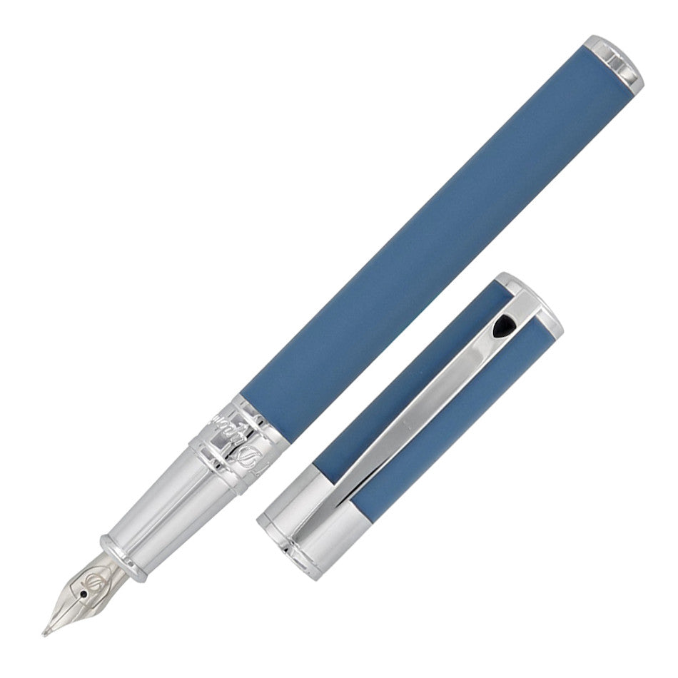 S.T. Dupont D-Initial Fountain Pen - Shark Blue Chrome Trim - KSGILLS.com | The Writing Instruments Expert