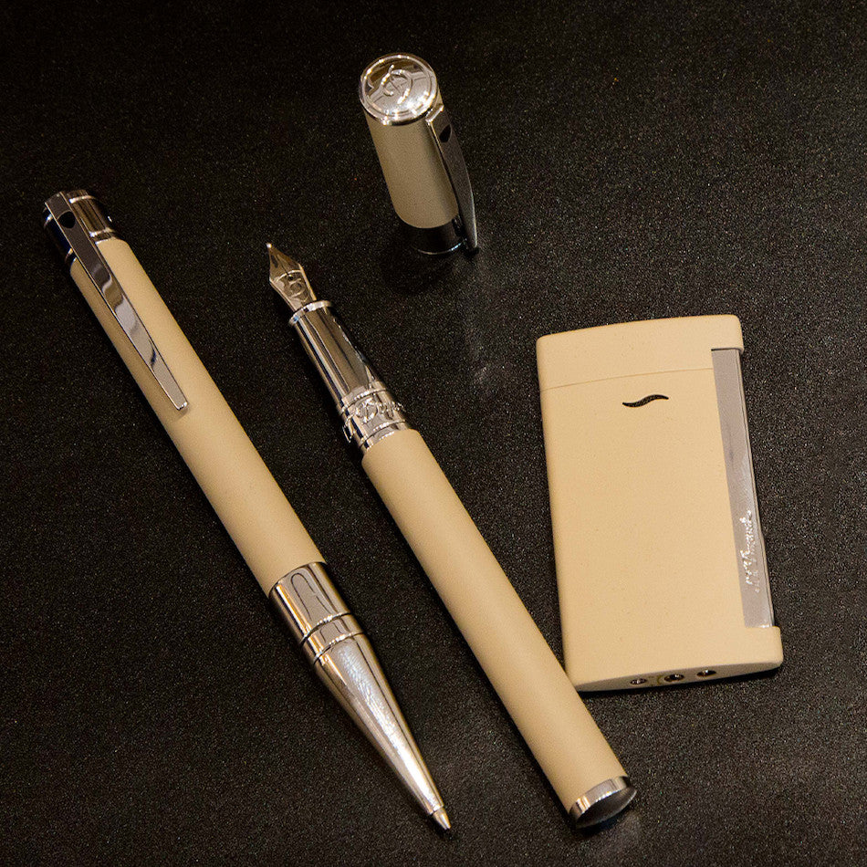 S.T. Dupont D-Initial Fountain Pen - Beige Matte Chrome Trim - KSGILLS.com | The Writing Instruments Expert