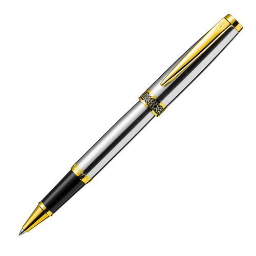 Alain Delon Florence Rollerball Pen - Stainless Steel Chrome Gold Trim (with LASER Engraving) - KSGILLS.com | The Writing Instruments Expert