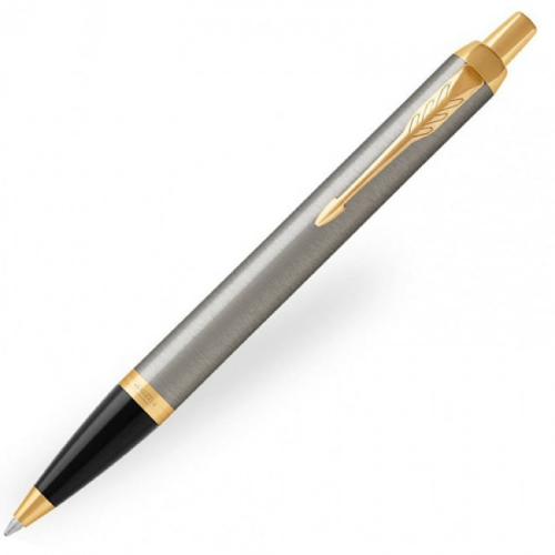 Parker IM Ballpoint Pen - Steel Gold Trim Brushed Metal - Refill Black Medium (M) - KSGILLS.com | The Writing Instruments Expert
