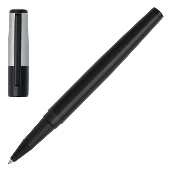 Hugo Boss Gear Minimal Rollerball Pen - Black Chrome Cap Black Trim - KSGILLS.com | The Writing Instruments Expert