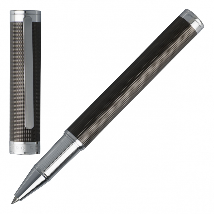 Hugo Boss HSW6515 Column Dark Chrome Rollerball Pen - KSGILLS.com | The Writing Instruments Expert