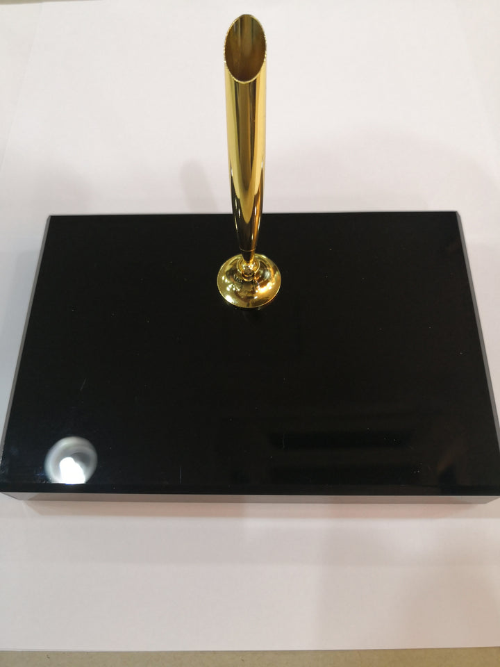 KENTZAI Desk Pen Stand - Full Black Shinny RESIN Gold Trim (SINGLE Pen) - FULL GOLD Trim ROLLERBALL - Signing Ceremony Set - KSGILLS.com | The Writing Instruments Expert