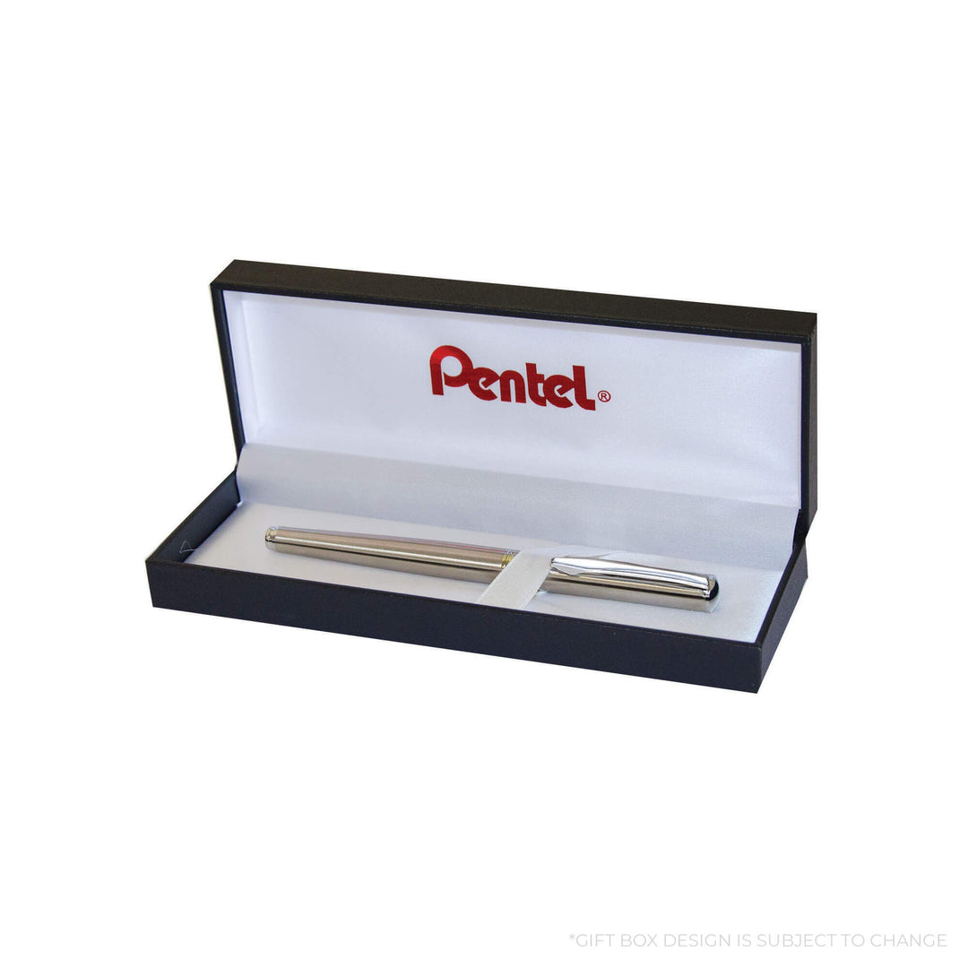 Pentel Sterling Standard Energel Rollerball Pen - Brushed Steel Chrome Trim (with LASER Engraving) - KSGILLS.com | The Writing Instruments Expert