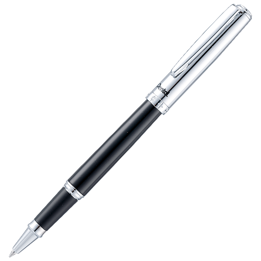 Pentel Sterling Standard Energel Rollerball Pen - Black Chrome Body, Chrome Cap (with LASER Engraving) - KSGILLS.com | The Writing Instruments Expert