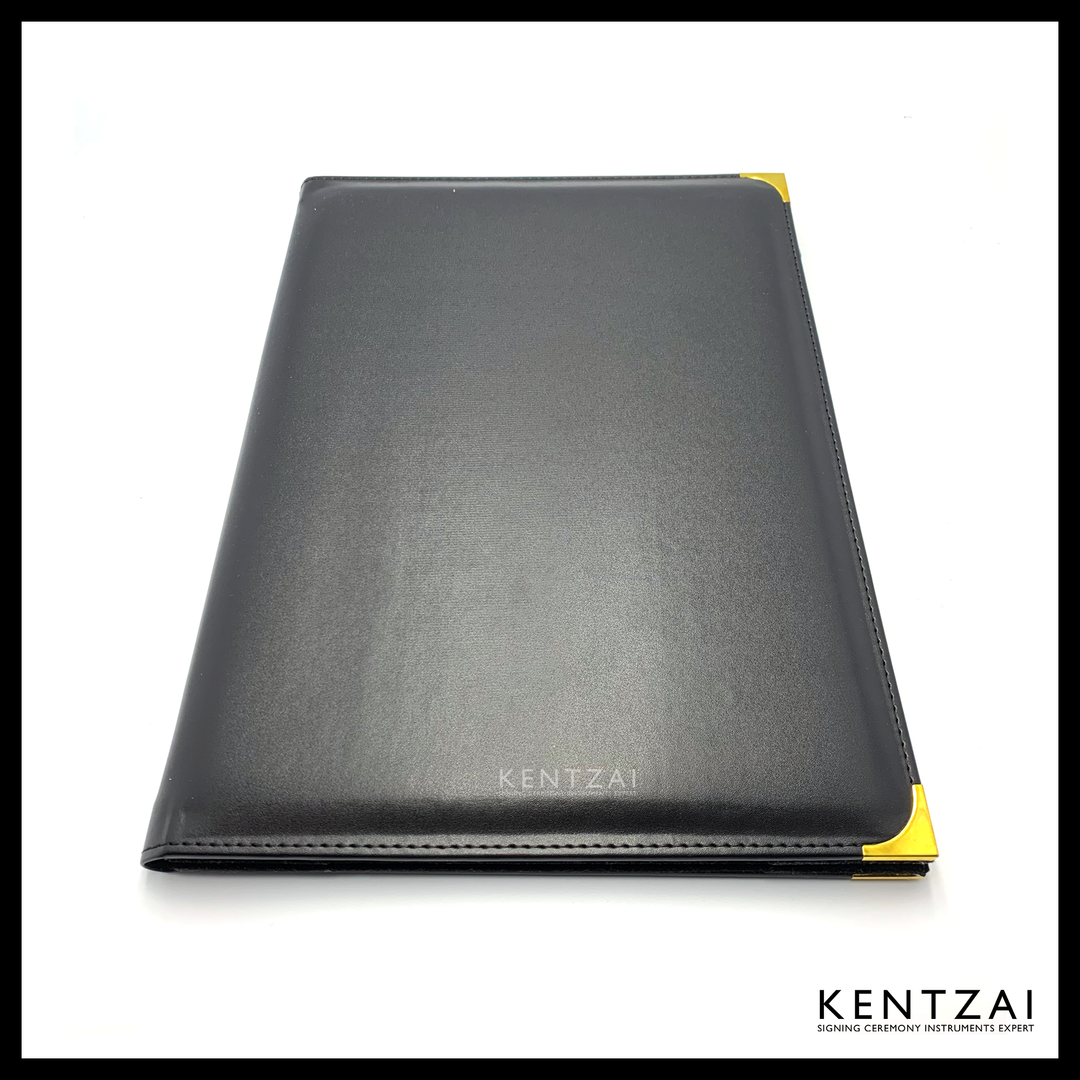 KENTZAI Signing Ceremony Document Folder STANDARD PU Leather (Shiny Cover) - Black - KSGILLS.com | The Writing Instruments Expert