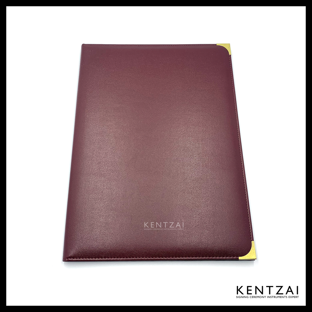 KENTZAI Signing Ceremony Document Folder STANDARD PU Leather (Shiny Cover) - Maroon - KSGILLS.com | The Writing Instruments Expert
