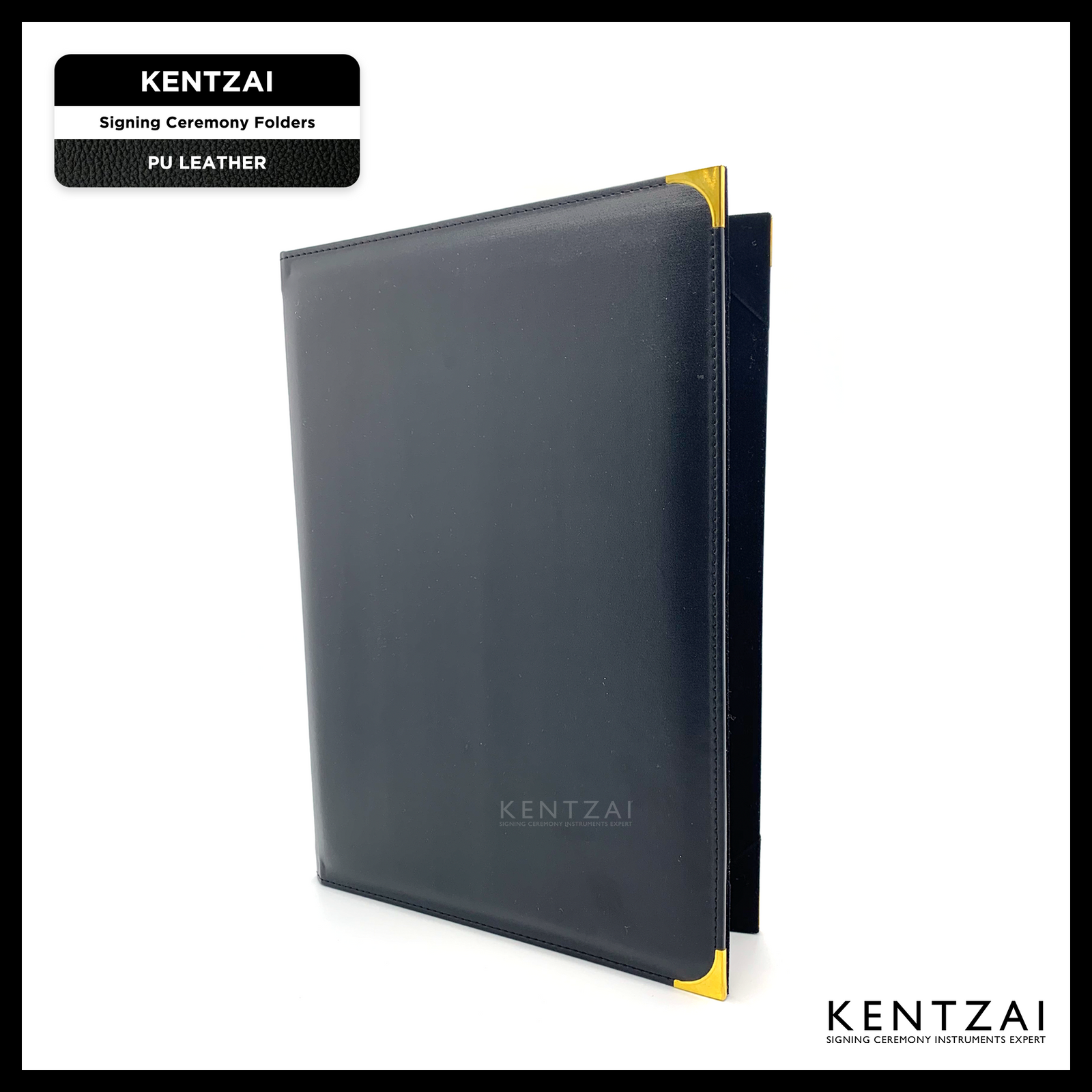 KENTZAI Signing Ceremony Document Folder STANDARD PU Leather (Shiny Cover) - Black - KSGILLS.com | The Writing Instruments Expert