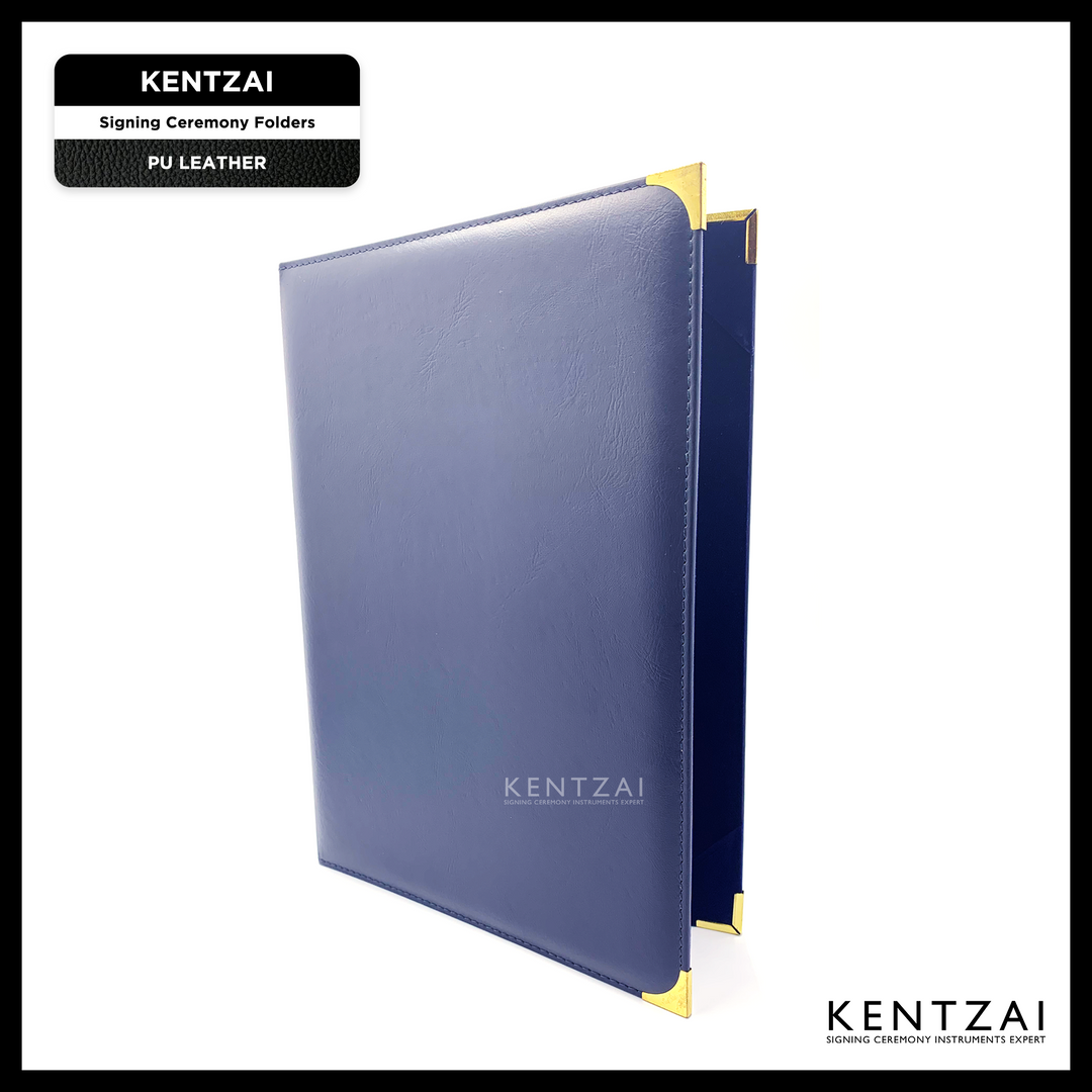 KENTZAI Signing Ceremony Document Folder STANDARD PU Leather (Shiny Cover) - Dark-Blue - KSGILLS.com | The Writing Instruments Expert