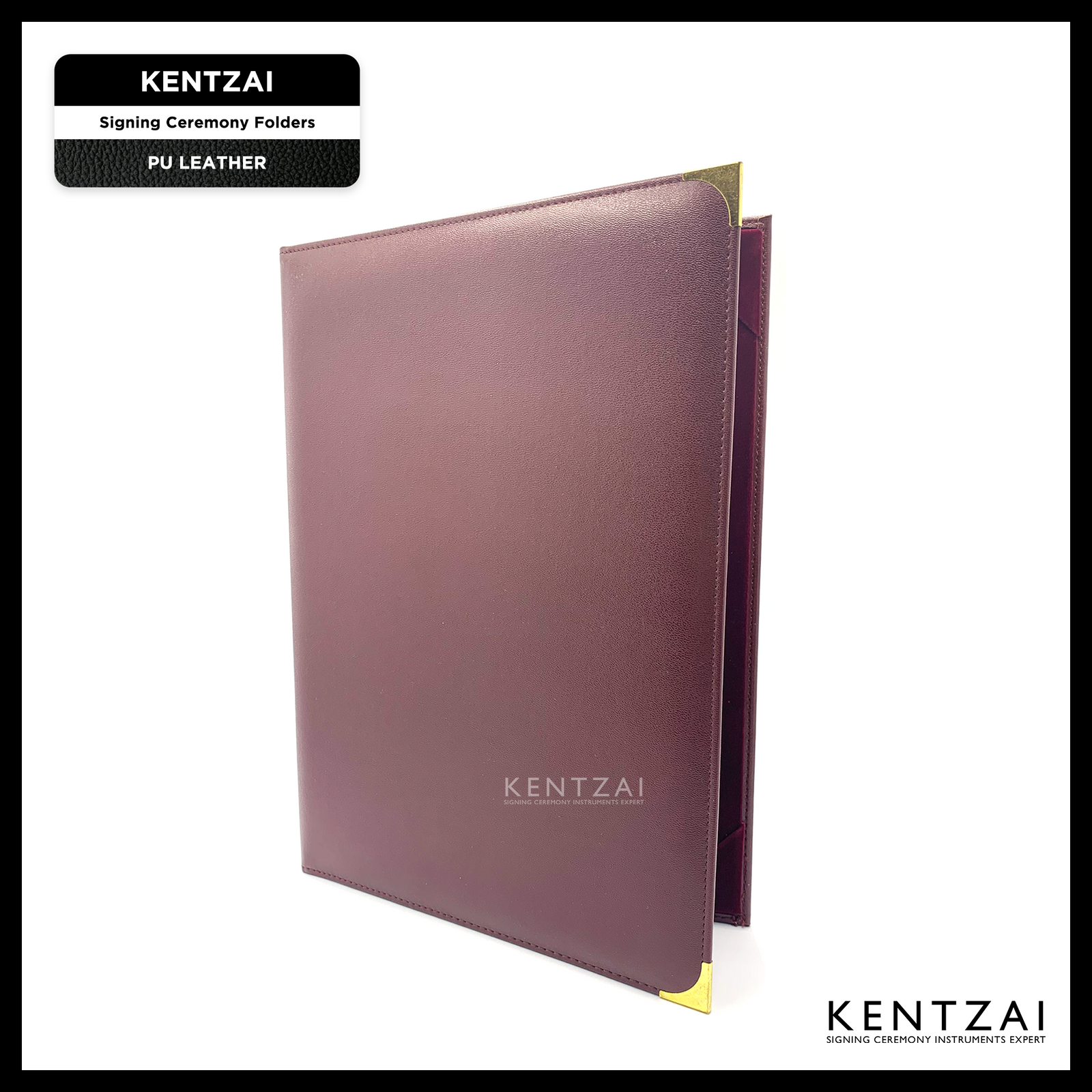 KENTZAI Signing Ceremony Document Folder STANDARD PU Leather (Shiny Cover) - Maroon - KSGILLS.com | The Writing Instruments Expert