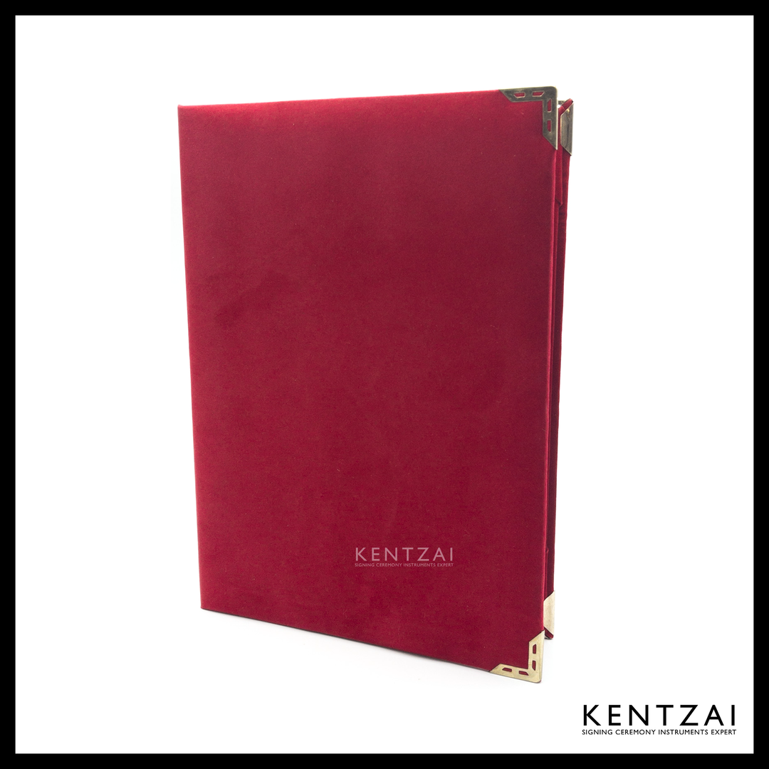 KENTZAI Signing Ceremony Document PREMIUM Folder - Velvet - Bright Red - KSGILLS.com | The Writing Instruments Expert