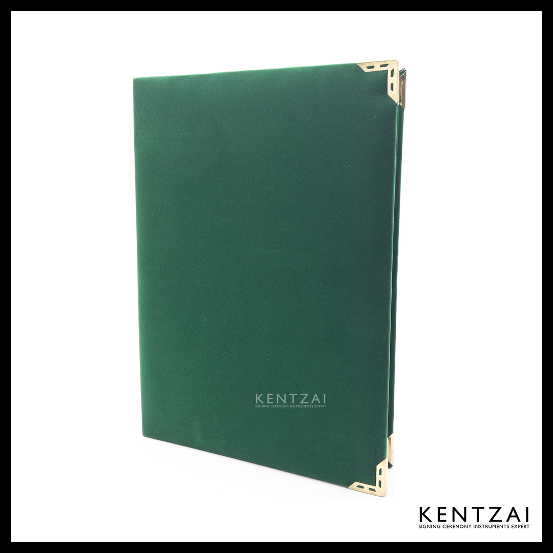 KENTZAI Signing Ceremony Document PREMIUM Folder Velvet - Green - KSGILLS.com | The Writing Instruments Expert