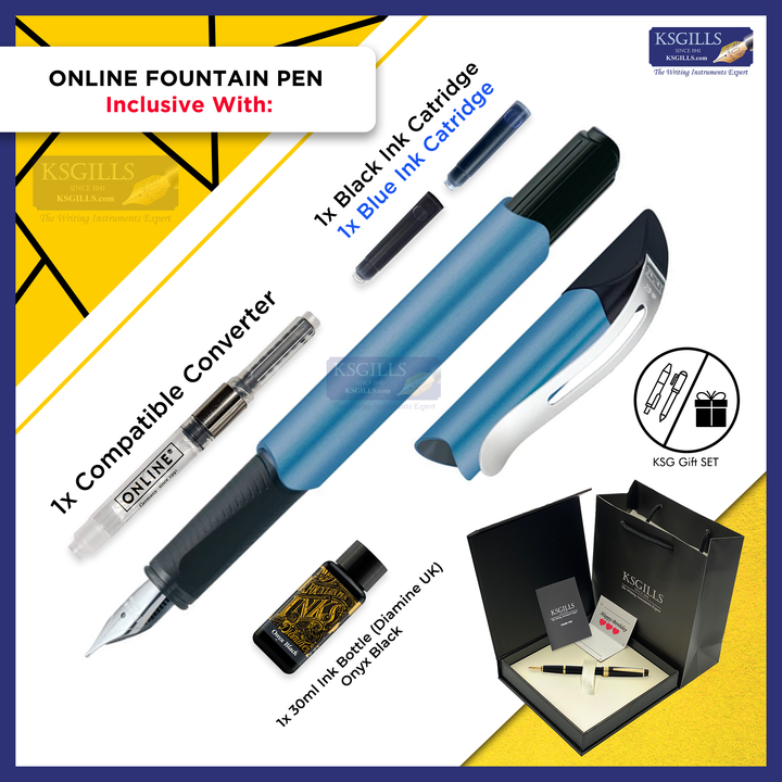 Online Academy Fountain Pen SET - Premium Blue - KSGILLS.com | The Writing Instruments Expert