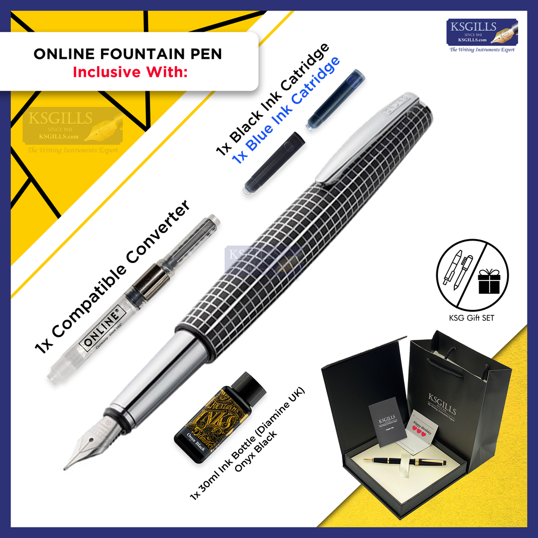 Online Globe Fountain Pen SET - Black Cubes - KSGILLS.com | The Writing Instruments Expert