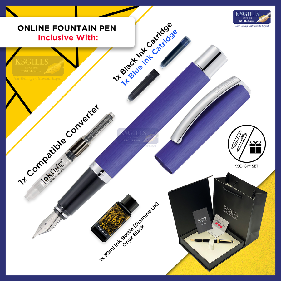 ONLINE Vision Classic Fountain Pen SET - Blue Chrome Trim - KSGILLS.com | The Writing Instruments Expert