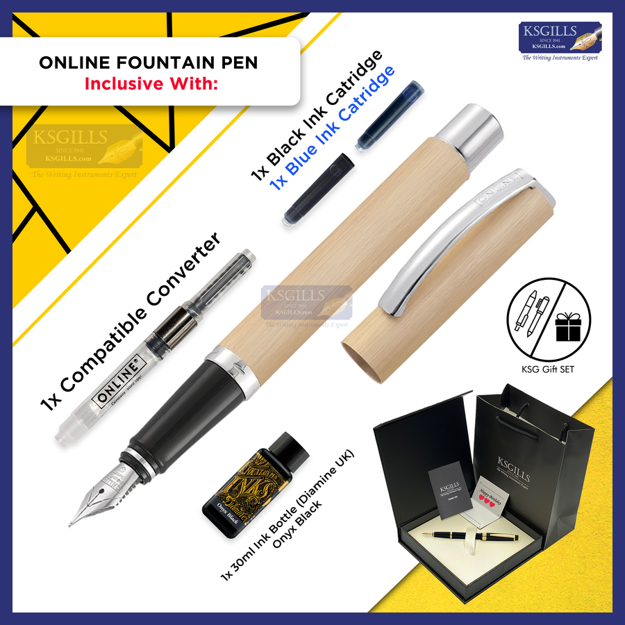 ONLINE Vision Classic Fountain Pen SET - Champagne Gold Chrome Trim - KSGILLS.com | The Writing Instruments Expert