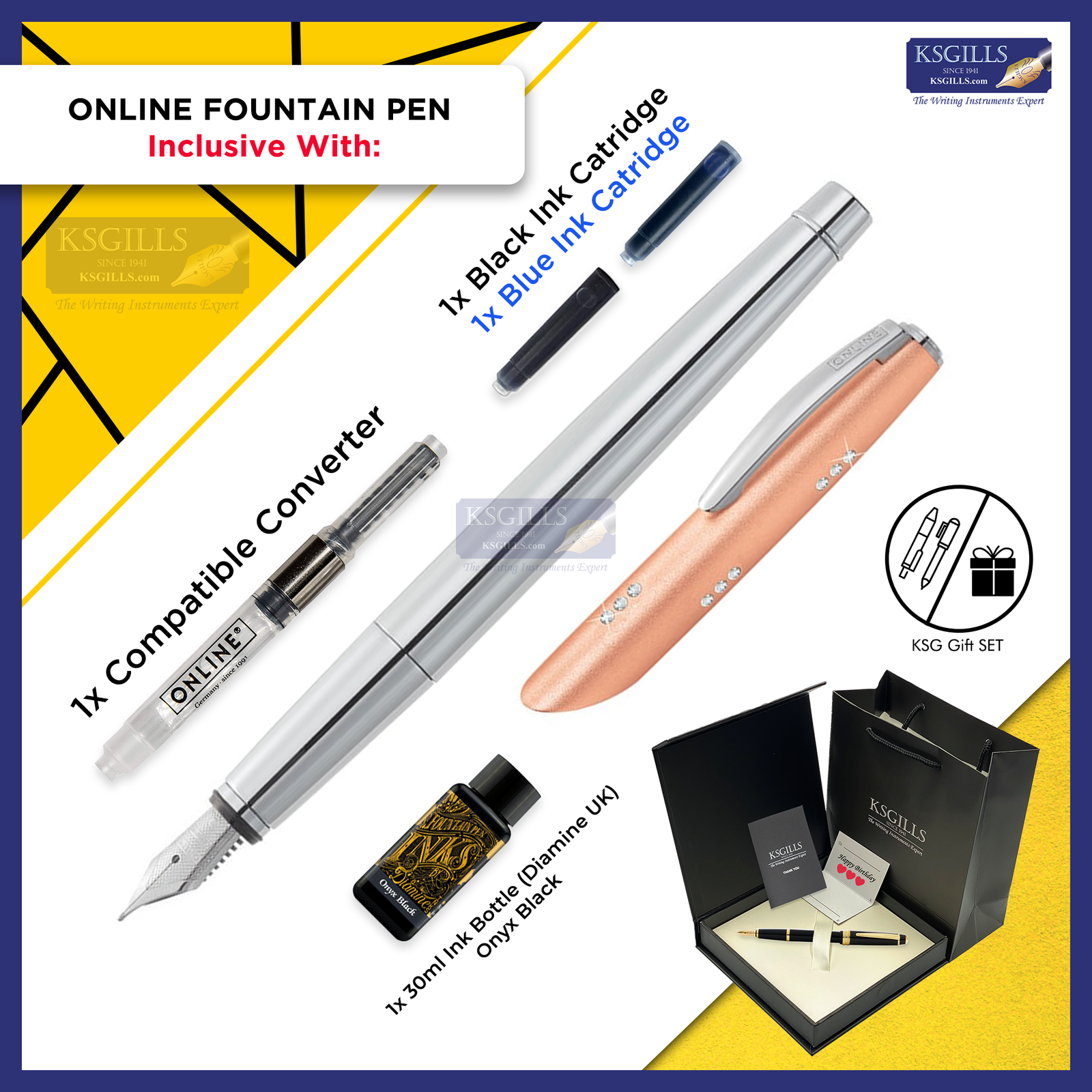 Online Icone Fountain Pen SET - Crystal Rose Pink Gold (with SWAROVSKI) - KSGILLS.com | The Writing Instruments Expert
