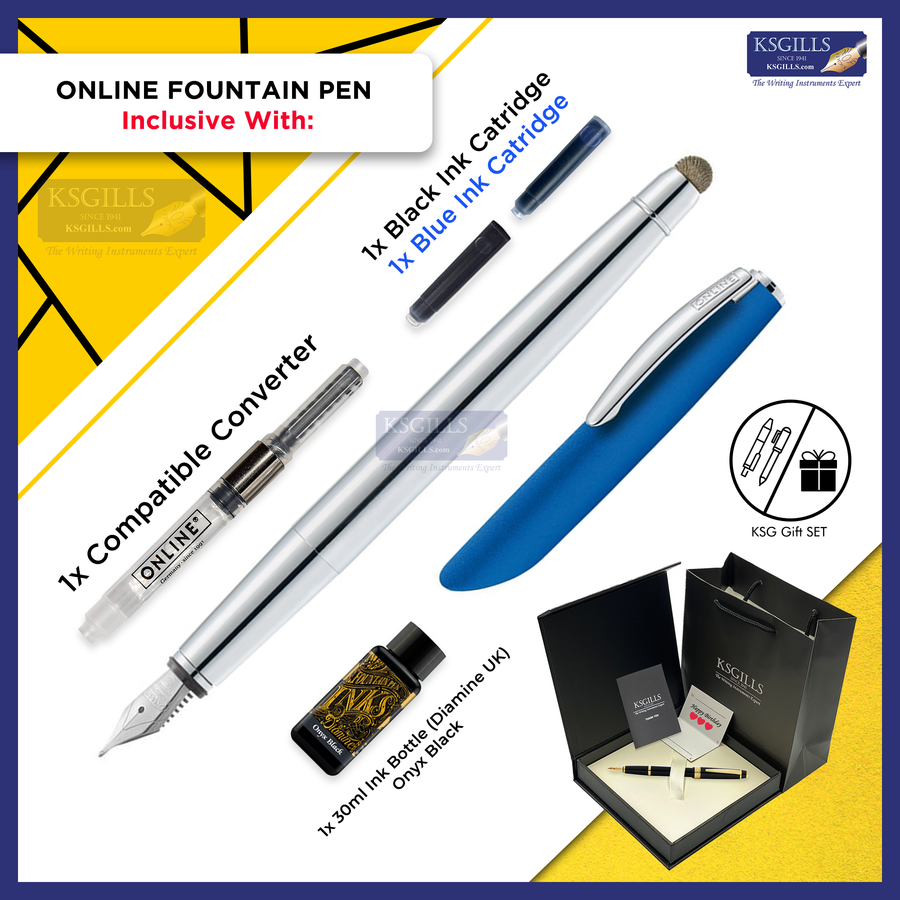 Online Icone Fountain Pen SET - Blue (with Stylus) - KSGILLS.com | The Writing Instruments Expert