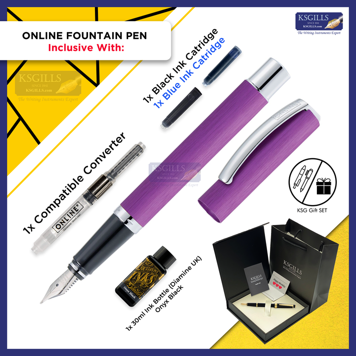 ONLINE Vision Classic Fountain Pen SET - Lilac Purple Chrome Trim - KSGILLS.com | The Writing Instruments Expert