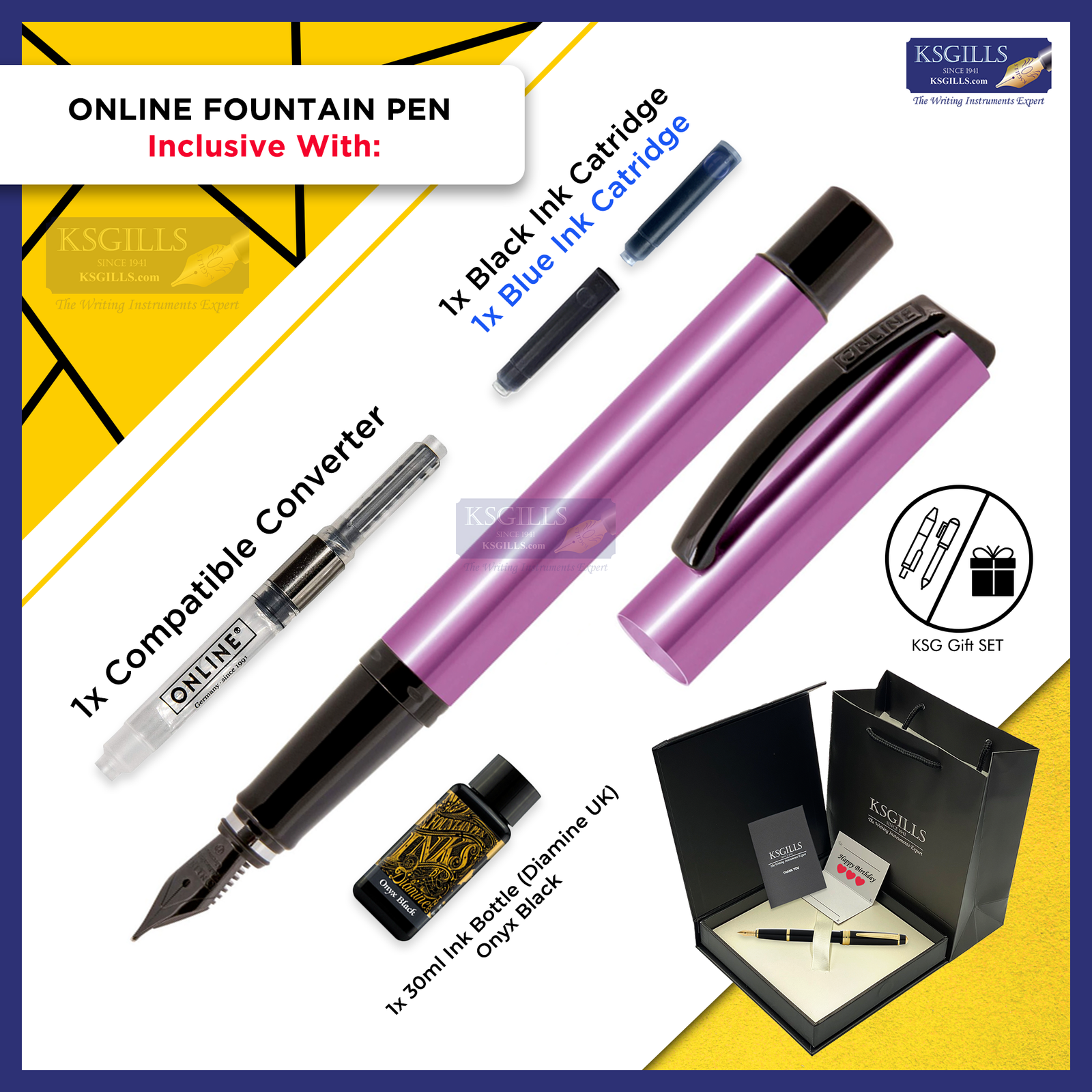 ONLINE Vision Magic Fountain Pen SET - Pink Black Trim - KSGILLS.com | The Writing Instruments Expert