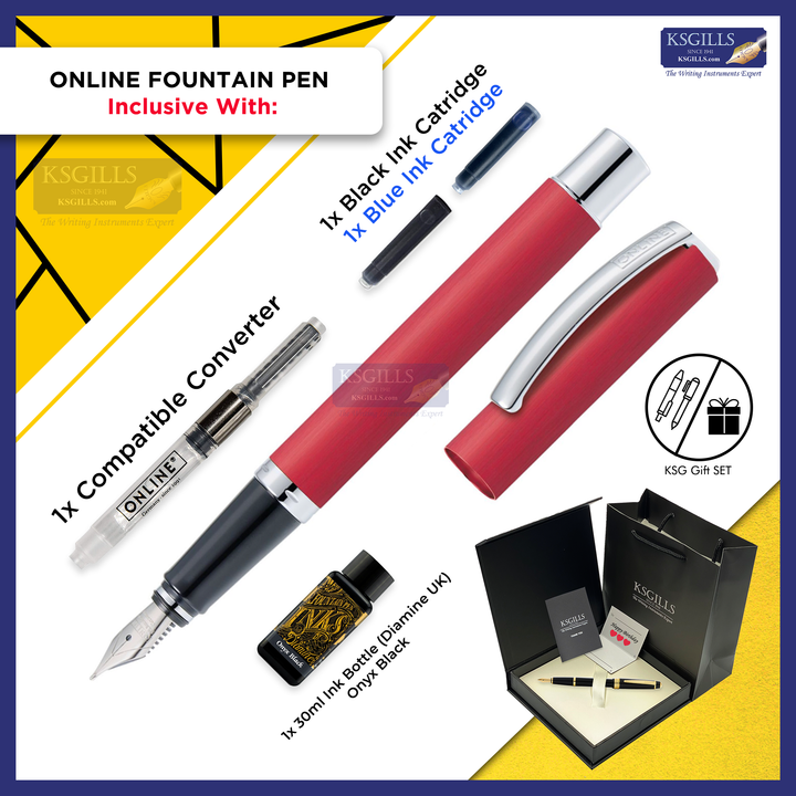 ONLINE Vision Classic Fountain Pen SET - Red Chrome Trim - KSGILLS.com | The Writing Instruments Expert