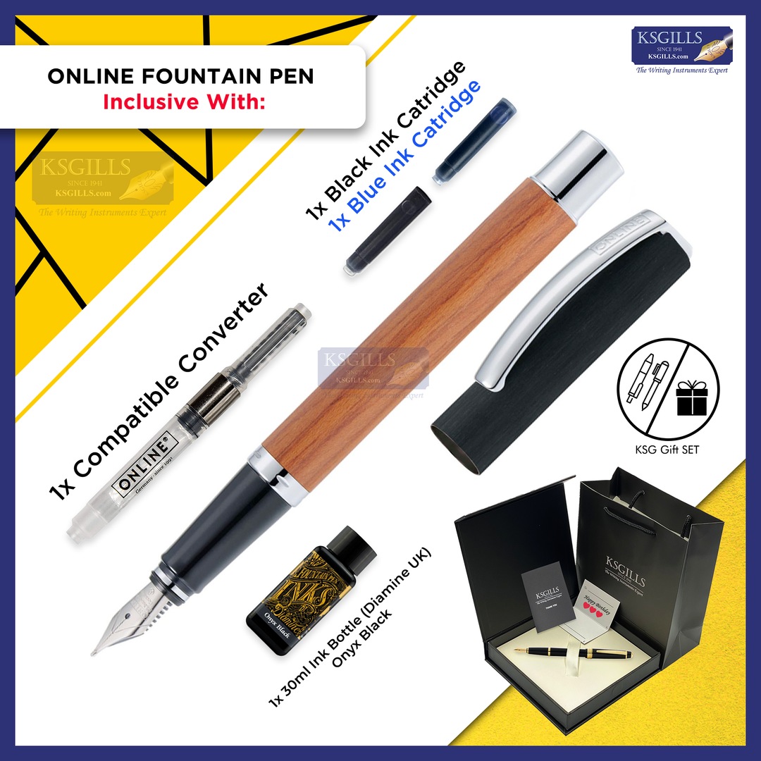 ONLINE Vision Nature Fountain Pen SET - Rose Wood Brown - KSGILLS.com | The Writing Instruments Expert