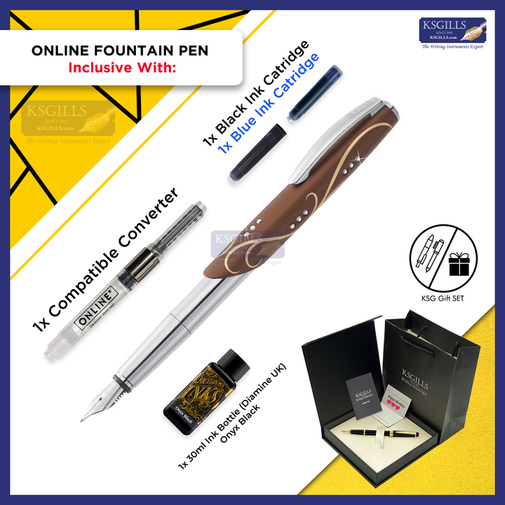 Online Sinfonie Fountain Pen SET - Mocca Brown (with SWAROVSKI) - KSGILLS.com | The Writing Instruments Expert