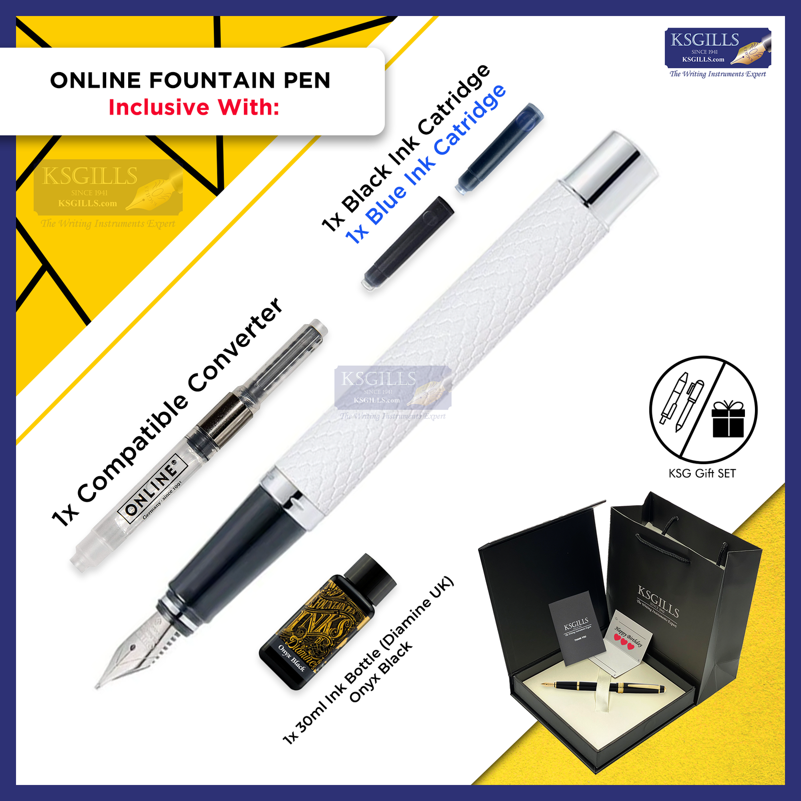 ONLINE Vision Profile Fountain Pen SET - White Chrome Trim - KSGILLS.com | The Writing Instruments Expert