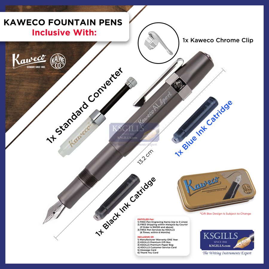 KSG set - Kaweco AL Sport Grey Fountain Pen - KSGILLS.com | The Writing Instruments Expert