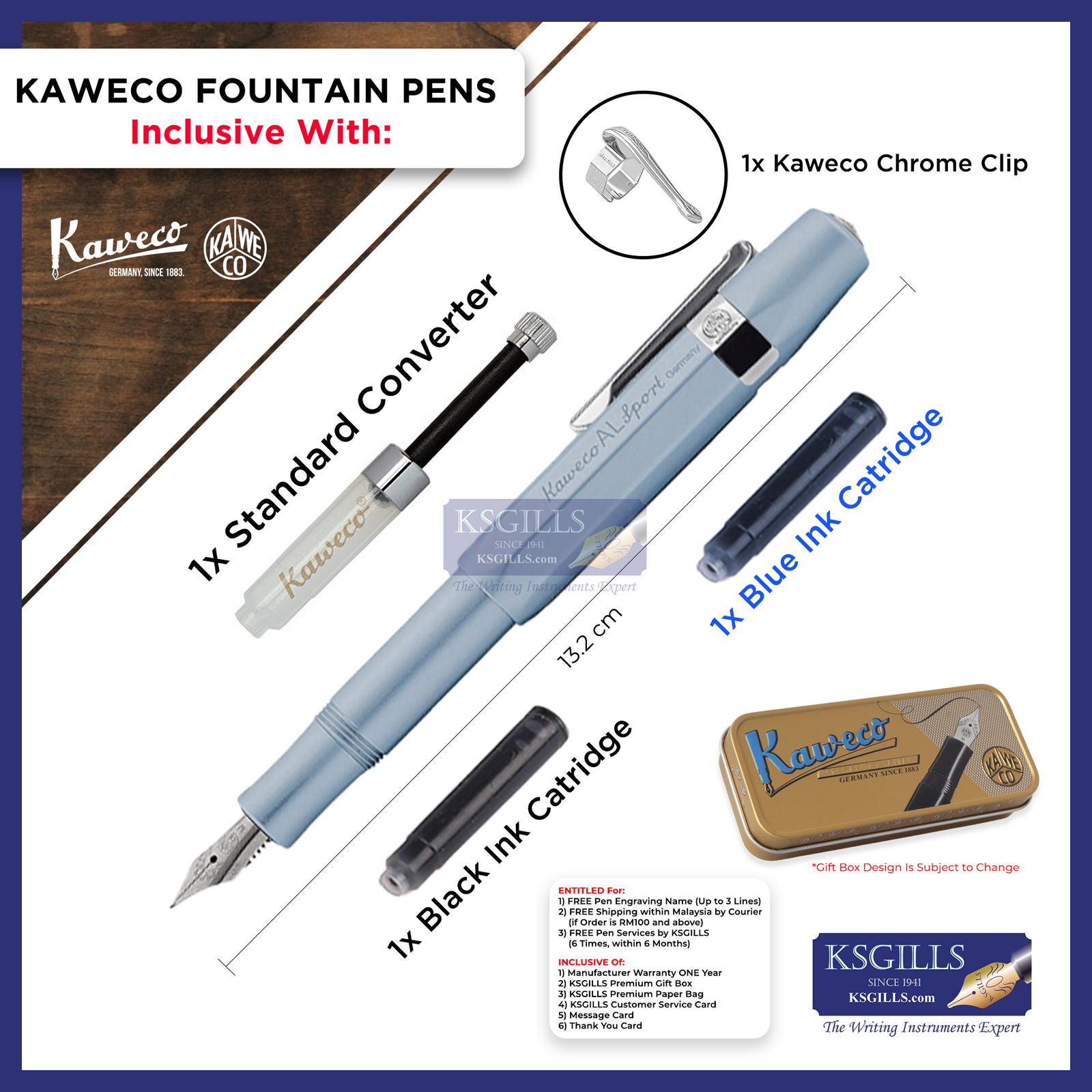 KSG set - Kaweco AL Sport Light Blue Fountain Pen - KSGILLS.com | The Writing Instruments Expert