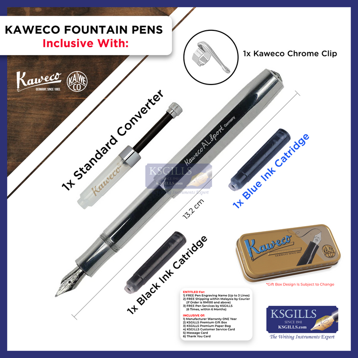 KSG set - Kaweco AL Sport Raw High Gloss Fountain Pen - KSGILLS.com | The Writing Instruments Expert