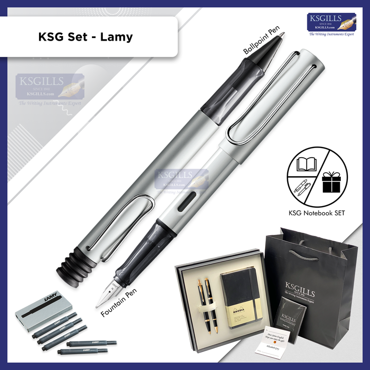 KSG set - Notebook SET & Double Pens (Lamy Al-Star Fountain & Ballpoint Pen - White Silver) with RHODIA A6 Notebook - KSGILLS.com | The Writing Instruments Expert