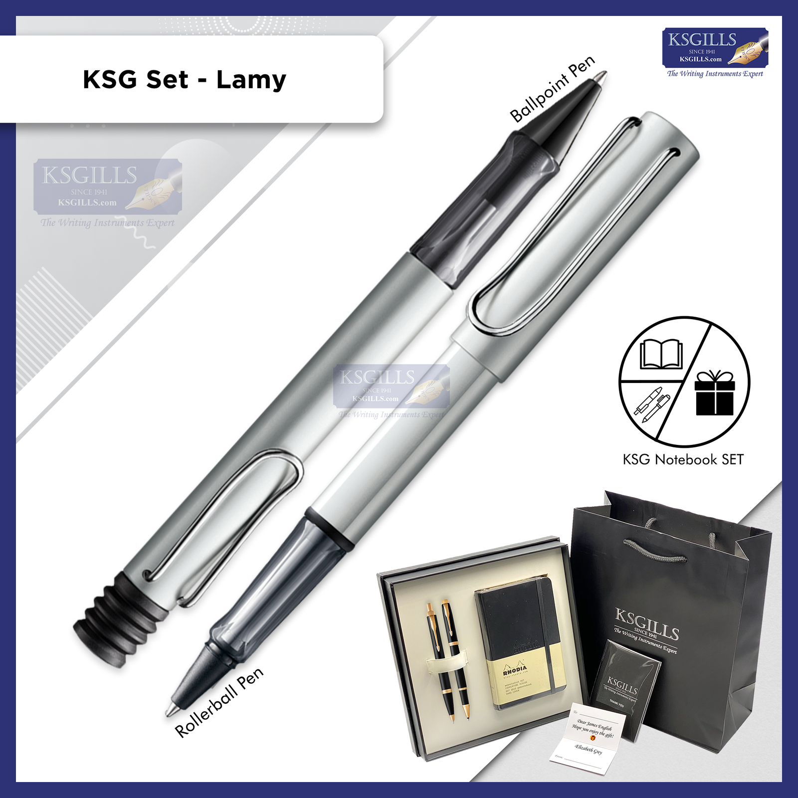 KSG set - Notebook SET & Double Pens (Lamy Al-Star Rollerball & Ballpoint Pen - White Silver) with RHODIA A6 Notebook - KSGILLS.com | The Writing Instruments Expert