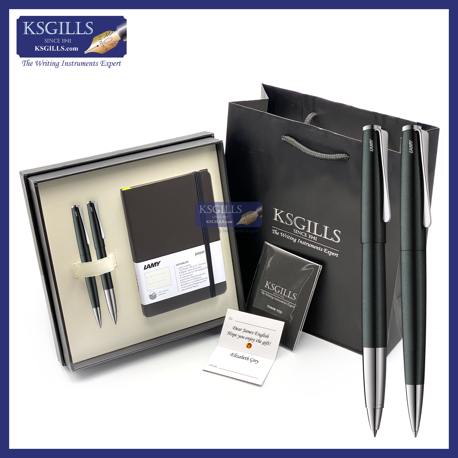 KSG set - Notebook SET & Double Pens (Lamy Studio Rollerball & Ballpoint Pen - Black Forest) with LAMY A6 Notebook - KSGILLS.com | The Writing Instruments Expert