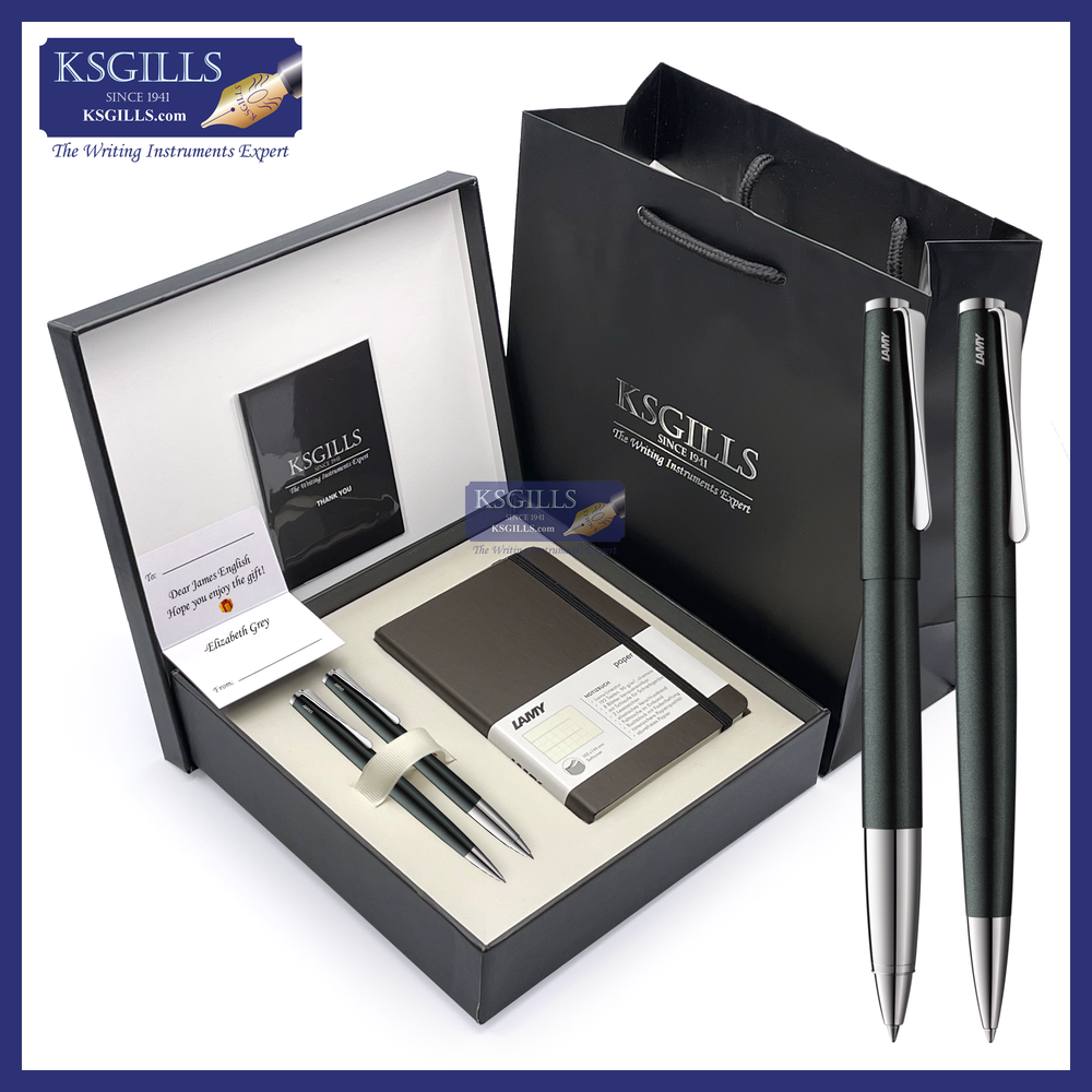 KSG set - Notebook SET & Double Pens (Lamy Studio Rollerball & Ballpoint Pen - Black Forest) with LAMY A6 Notebook - KSGILLS.com | The Writing Instruments Expert