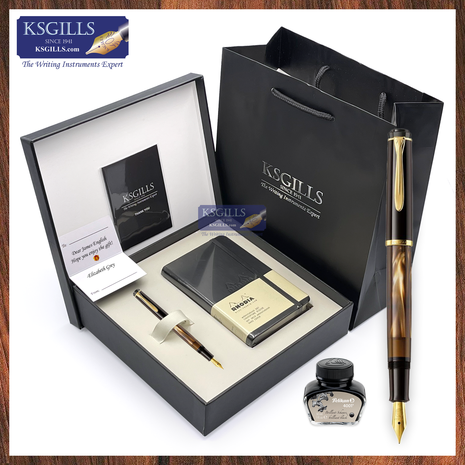 KSG set - Notebook SET & Single Pen (Pelikan Classic M200 Fountain Pen - Brown Marbled Special Edition) with RHODIA A6 Notebook - KSGILLS.com | The Writing Instruments Expert