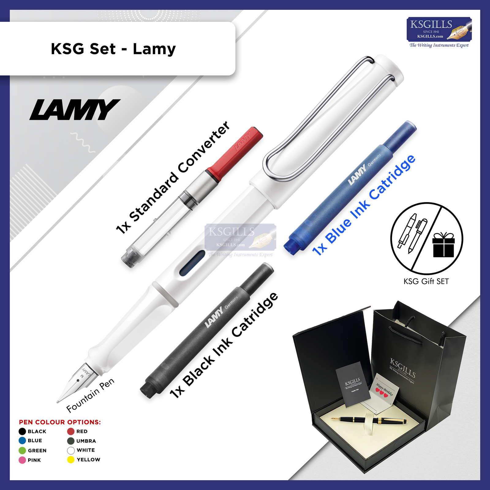 KSG set - Single Pen SET - Lamy Safari Fountain Pen [Various Colours] - KSGILLS.com | The Writing Instruments Expert