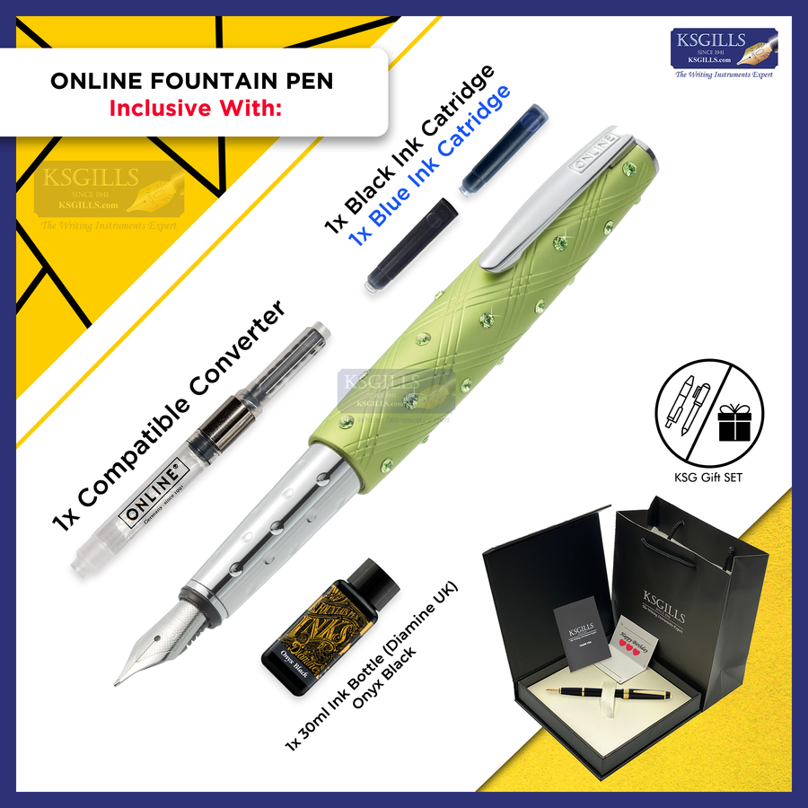 Online Crystal Fountain Pen SET - Green (with SWAROVSKI) - KSGILLS.com | The Writing Instruments Expert