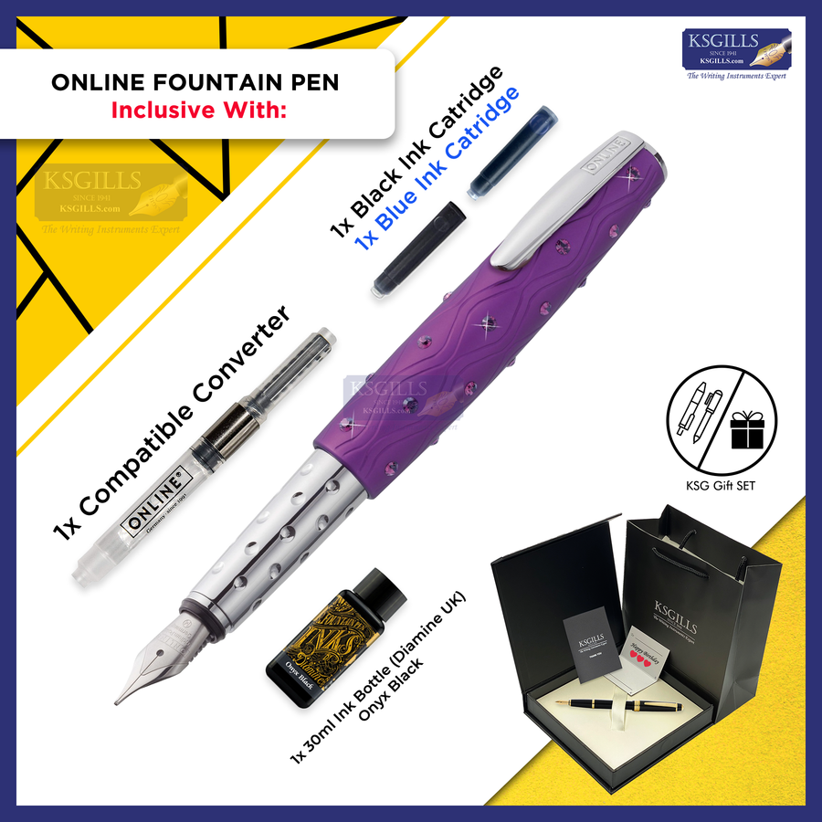 Online Crystal Fountain Pen SET - Purple (with SWAROVSKI) - KSGILLS.com | The Writing Instruments Expert