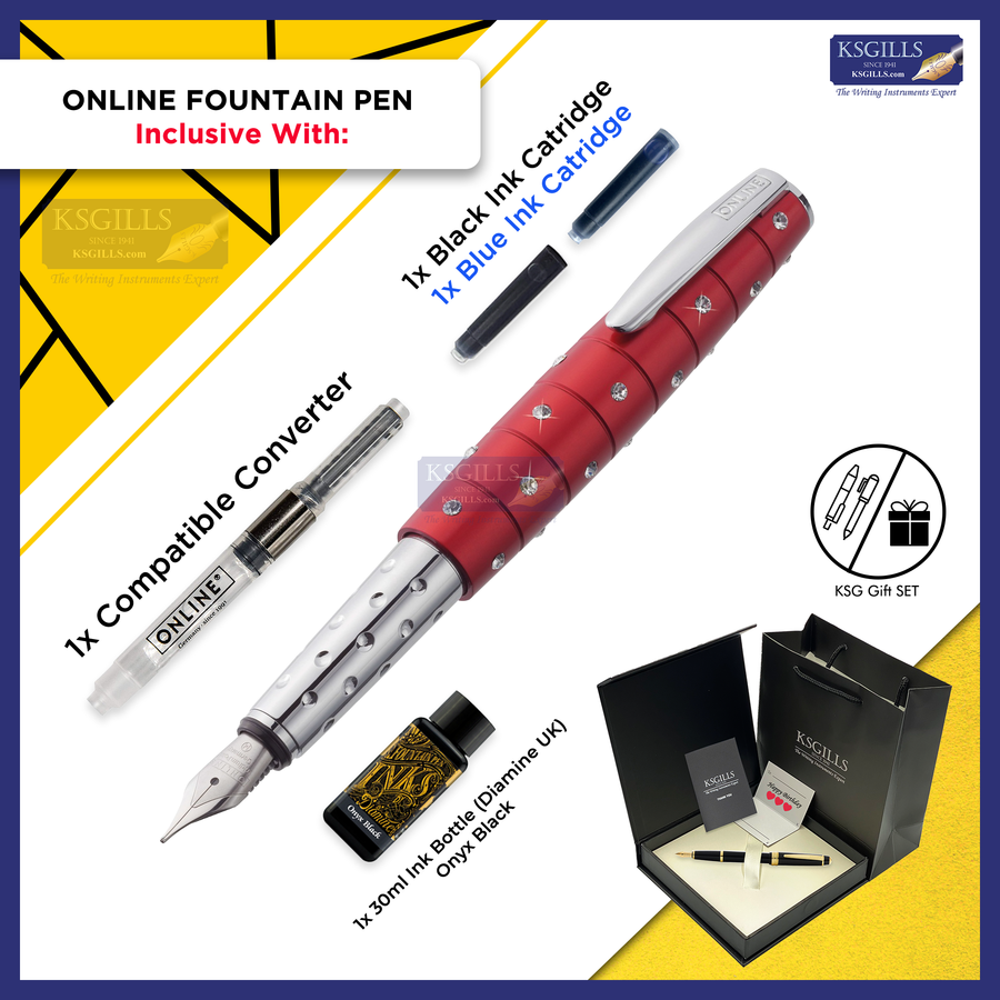 Online Crystal Fountain Pen SET - Red (with SWAROVSKI) - KSGILLS.com | The Writing Instruments Expert