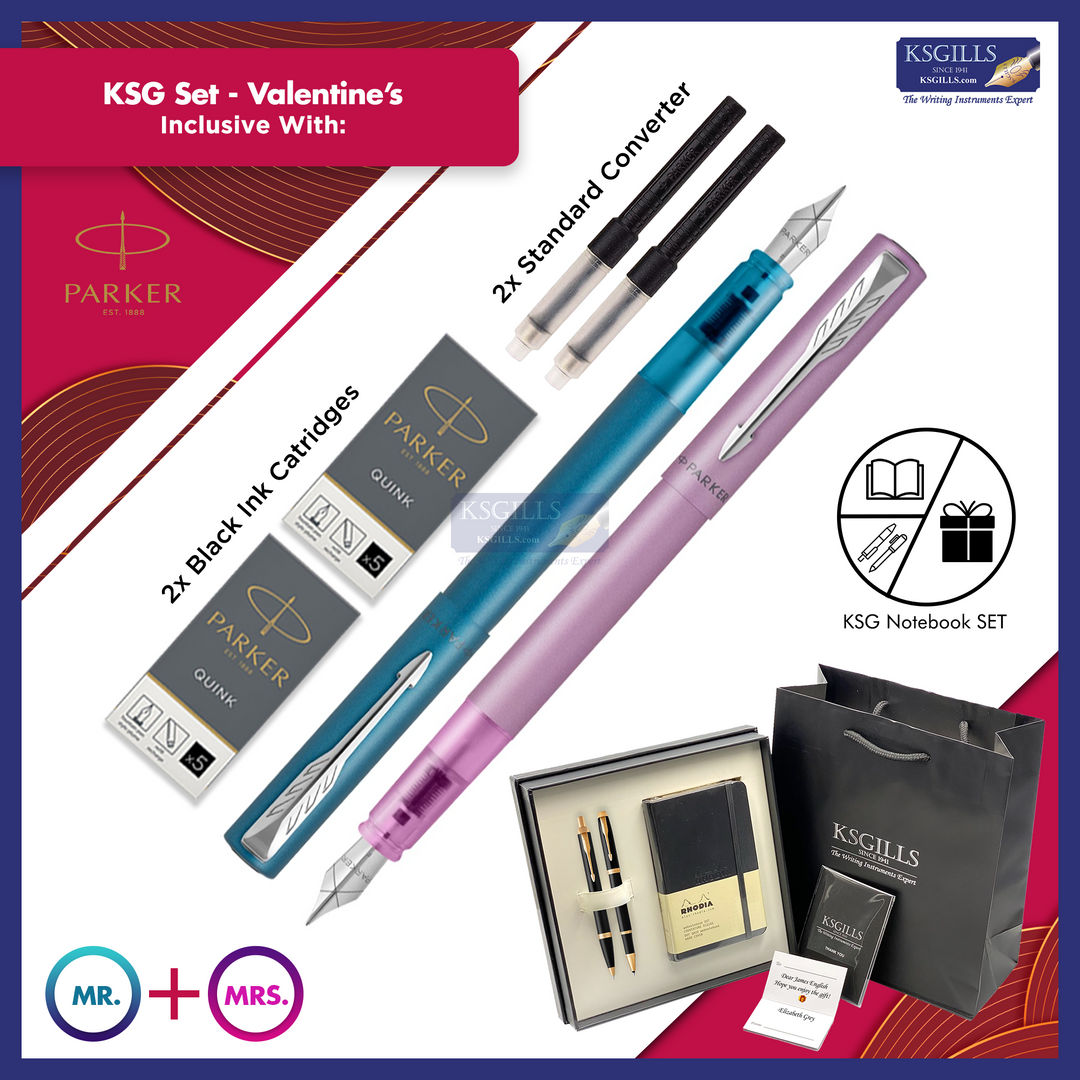 KSG set - Double Pen SET - Parker Vector XL Fountain Pens (Lilac Pink & Teal Blue) - Mr & Mrs Valentine's Day Special - KSGILLS.com | The Writing Instruments Expert