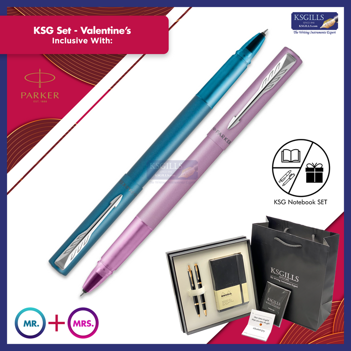 KSG set - Double Pen SET - Parker Vector XL Rollerball Pens (Lilac Pink & Teal Blue) - Mr & Mrs Couples Set - KSGILLS.com | The Writing Instruments Expert