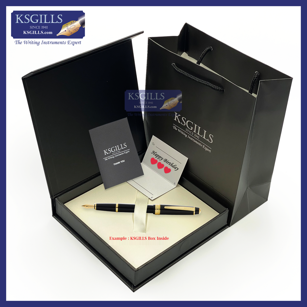 KSG set - Alain Delon Moritz Fountain Pen - Brushed Stainless Steel Gold Trim - Double Broad (BB) - (with KSGILLS Premium Gift Box) - KSGILLS.com | The Writing Instruments Expert