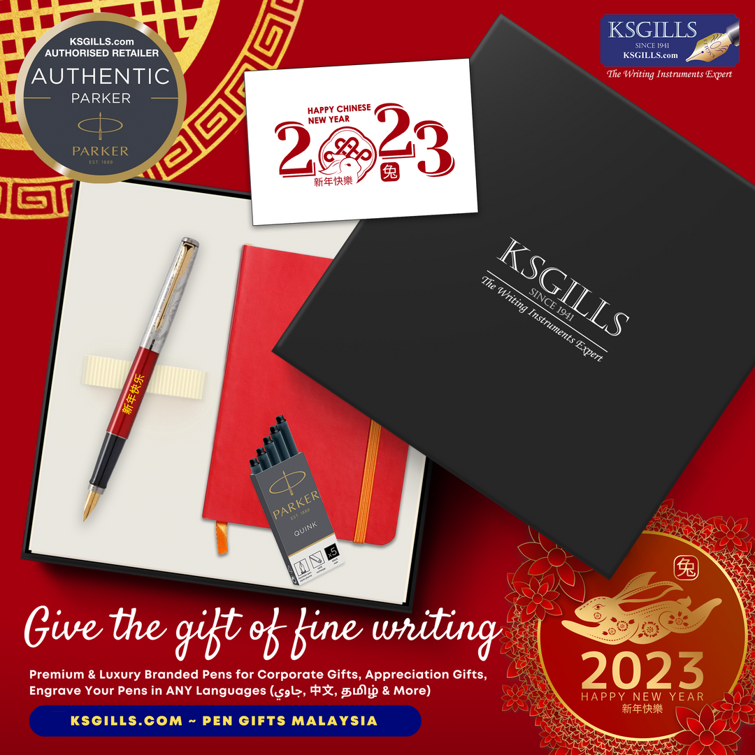 KSG Set - Notebook SET & Fountain Pen (Parker Jotter Classic Fountain Pen Dragon Red Special Edition) with RHODIA A6 Notebook - KSGILLS.com | The Writing Instruments Expert