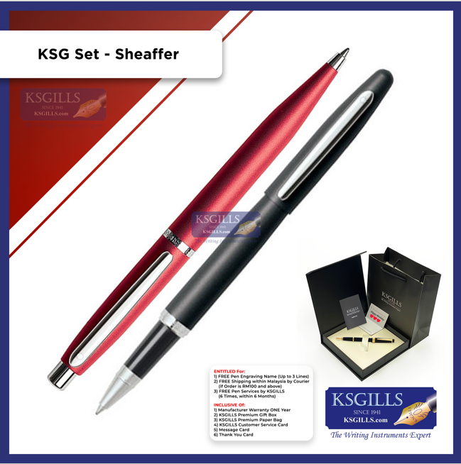 KSG set - Sheaffer VFM SET Rollerball Pen Black Matte & Ballpoint Pen Red Excessive (with KSGILLS Premium Gift Box) - KSGILLS.com | The Writing Instruments Expert