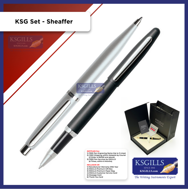 KSG set - Sheaffer VFM SET Rollerball Pen Matte Black & Ballpoint Pen Silver Nickel (with KSGILLS Premium Gift Box) - KSGILLS.com | The Writing Instruments Expert