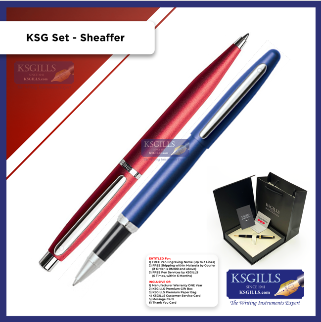 KSG set - Sheaffer VFM SET Rollerball Pen Blue Neon & Ballpoint Pen Red Excessive (with KSGILLS Premium Gift Box) - KSGILLS.com | The Writing Instruments Expert