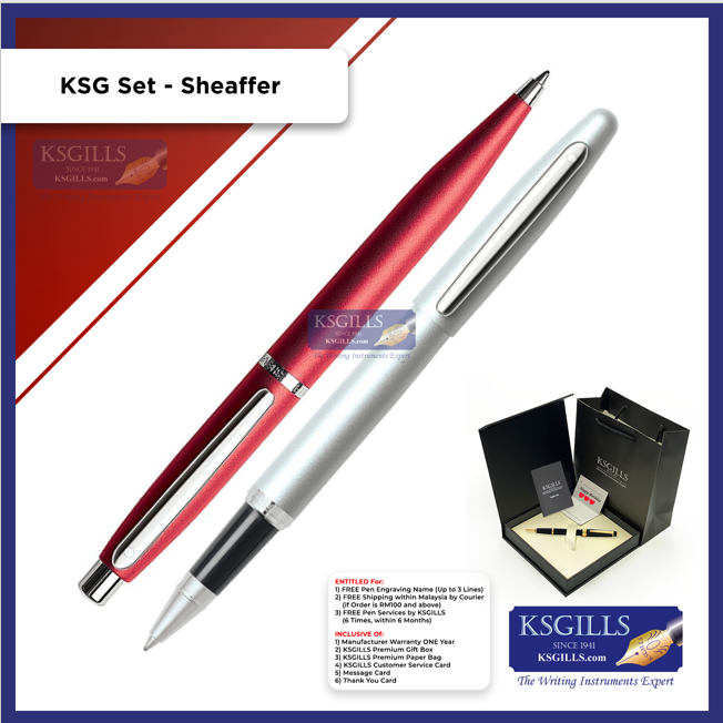 KSG set - Sheaffer VFM SET Rollerball Pen Silver Strobe Nickel & Ballpoint Pen Red Matte -  (with KSGILLS Premium Gift Box) - KSGILLS.com | The Writing Instruments Expert