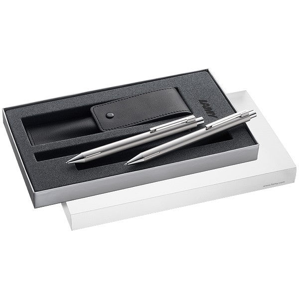 Lamy Econ Stainless Steel Ballpoint & Mechanical Pencil Set with Leather Pouch - KSGILLS.com | The Writing Instruments Expert